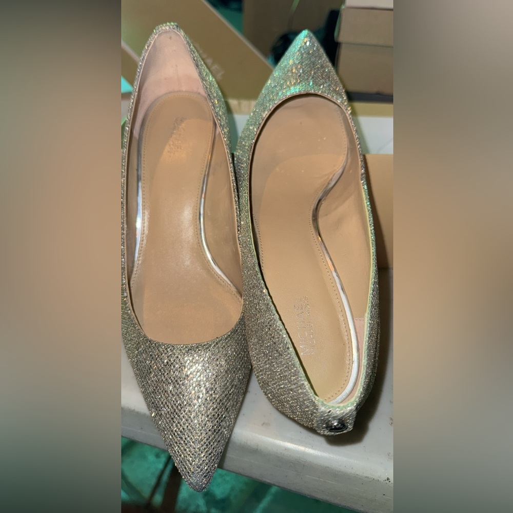 Michael Kors Kitten Glitter Pumps - size 10M Elegant Silver Women's Shoes